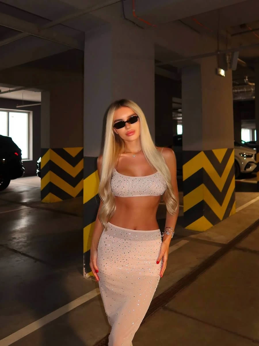 Crystal suit - nude top with skirt